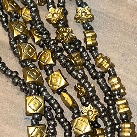 8 Strand Gold Pewter Mixed Bead And Seed Beads Necklace, 40” - Picture 3 of 6